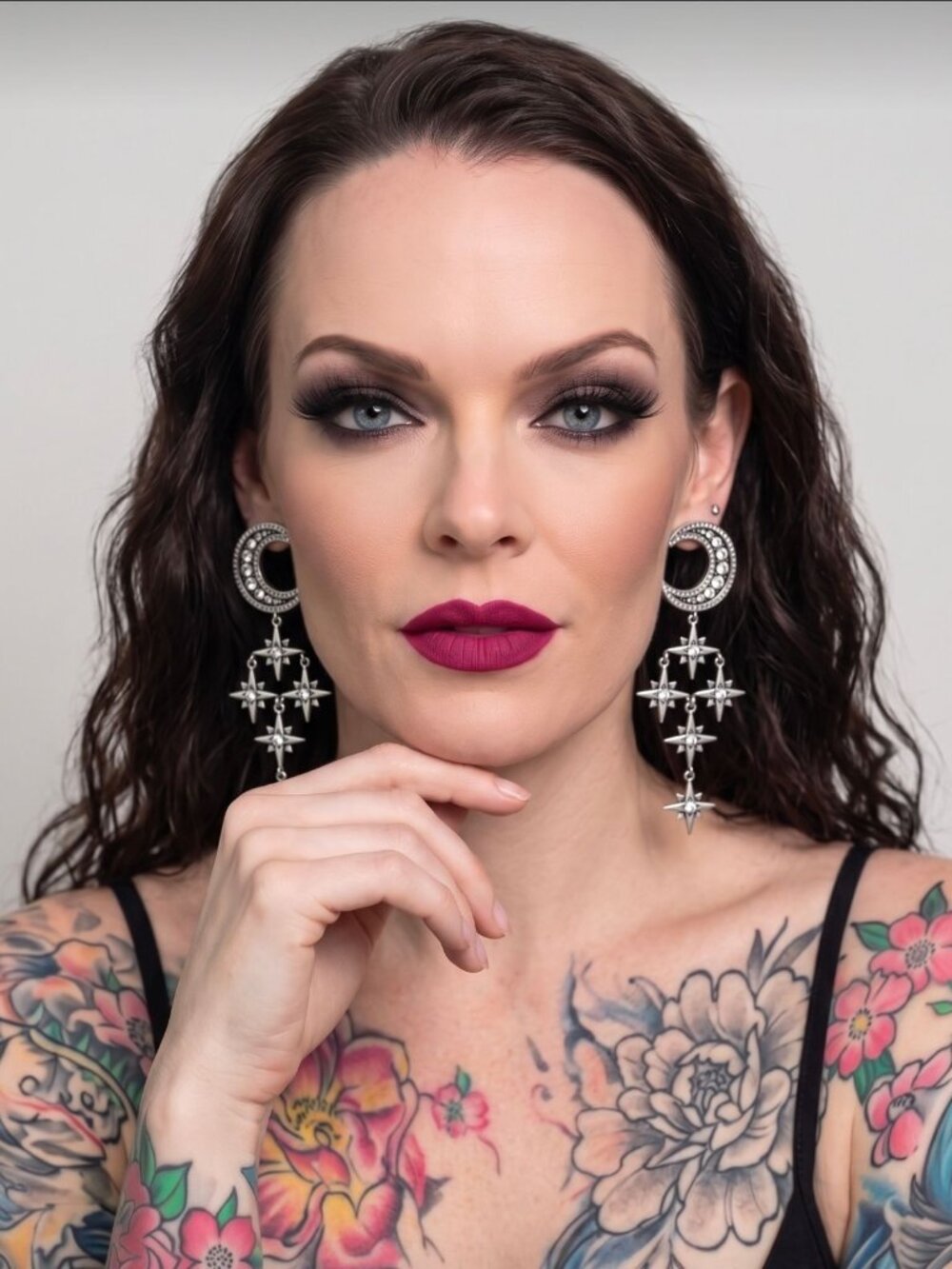 Killstar Zakira Earrings Celestial Crescent Moon Silver Rhinestone Chandelier